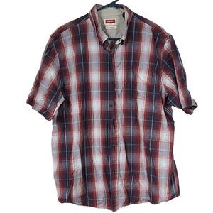 Wrangler Men's Short Sleeve Classic Blue Plaid Shirt Comfort Flex Western Casual